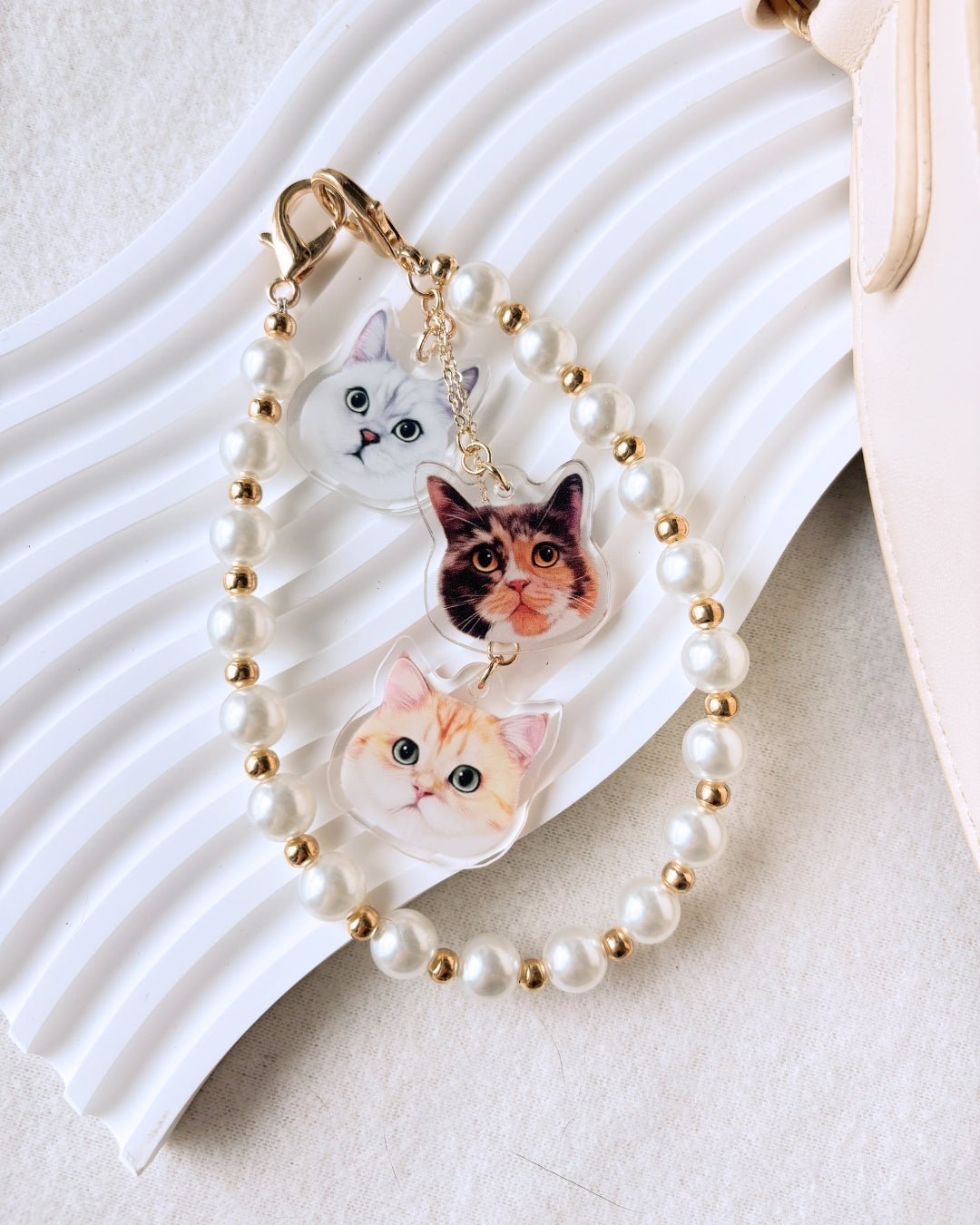 [插畫/照片客製化] 寵物造型珍珠手袋裝飾鏈 - Cat Widgets