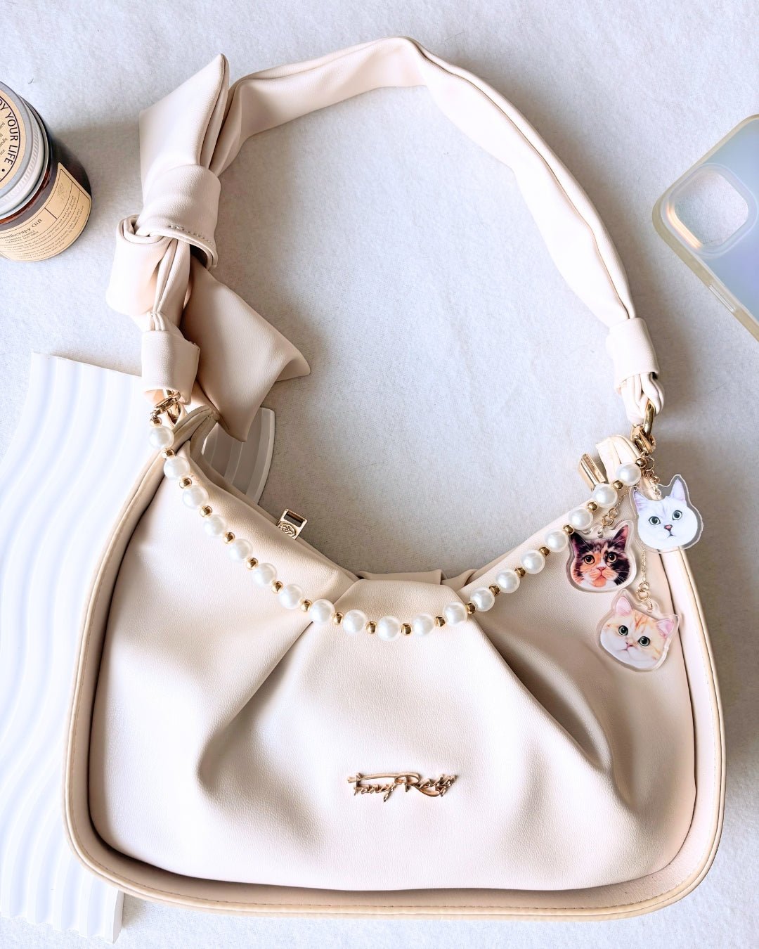 [插畫/照片客製化] 寵物造型珍珠手袋裝飾鏈 - Cat Widgets