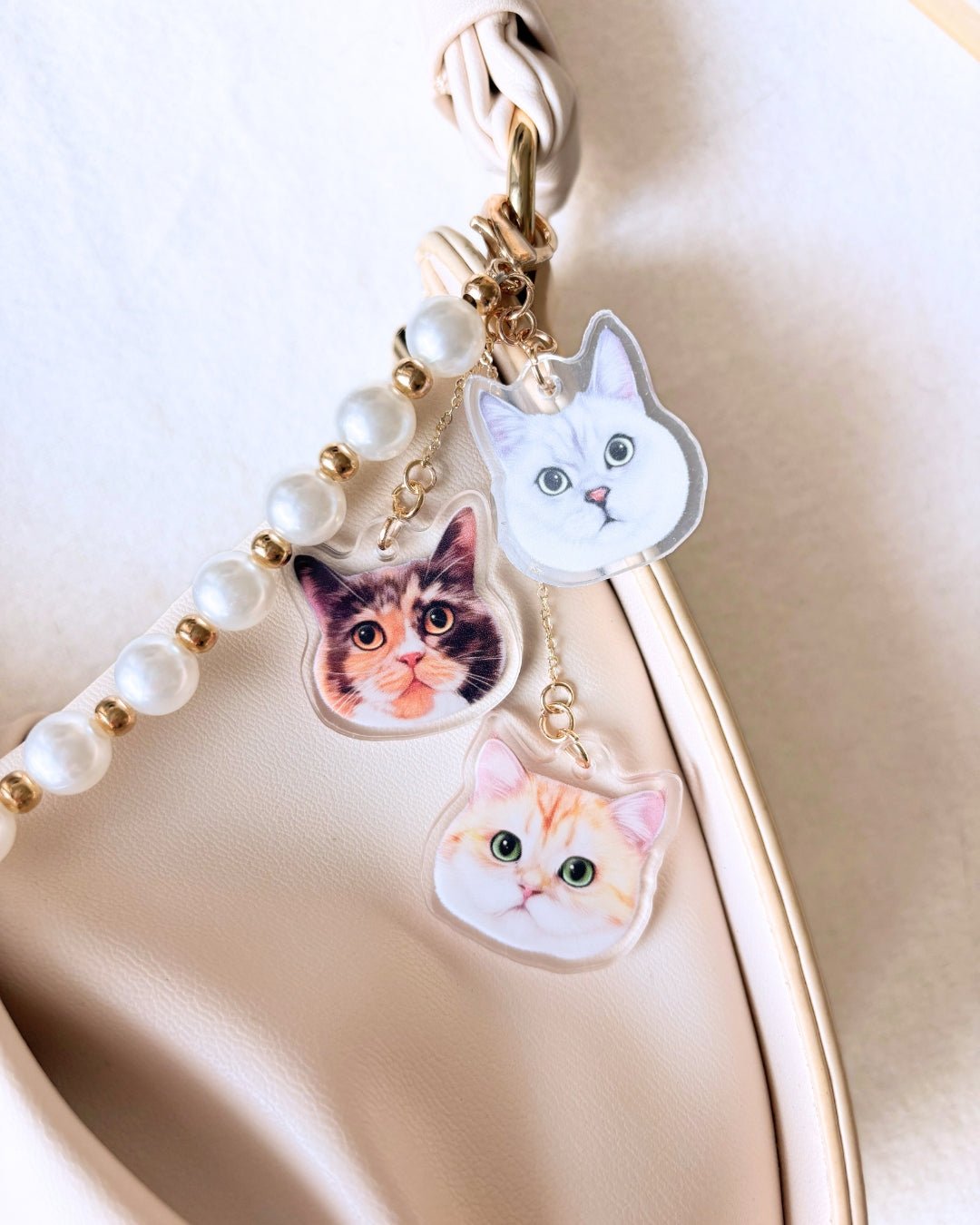[插畫/照片客製化] 寵物造型珍珠手袋裝飾鏈 - Cat Widgets
