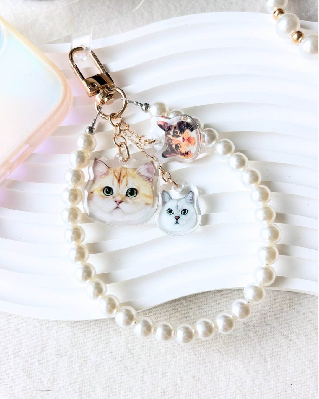 [插畫/照片客製化] 寵物造型珍珠手機繩 - Cat Widgets