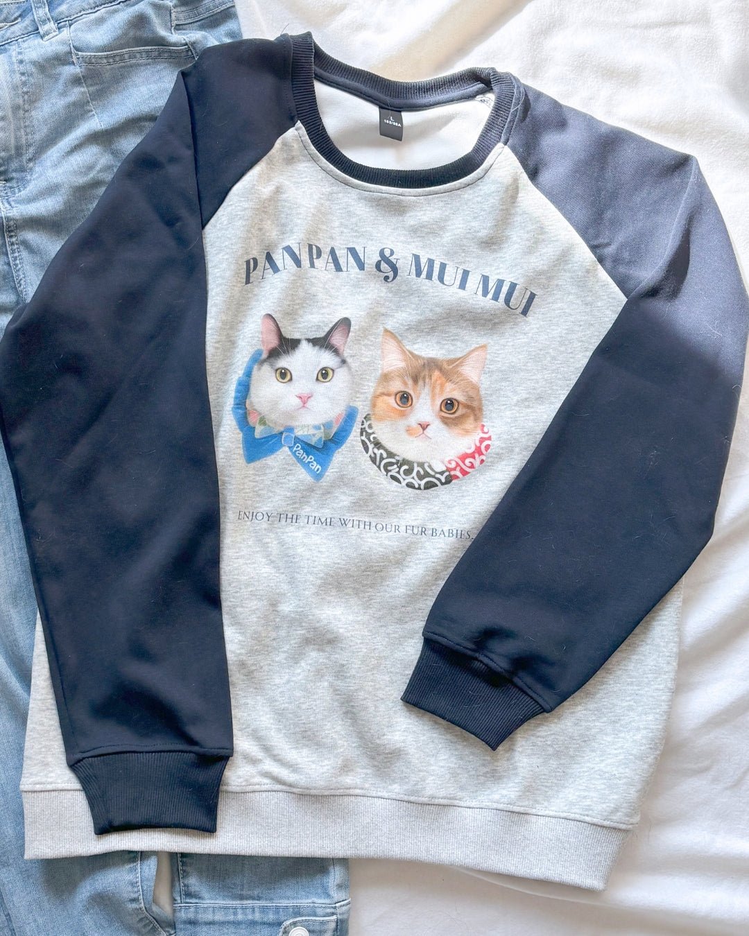 [插畫/照片客製化] 數碼直噴 ‧ 拼色純棉寬鬆衛衣 - Cat Widgets