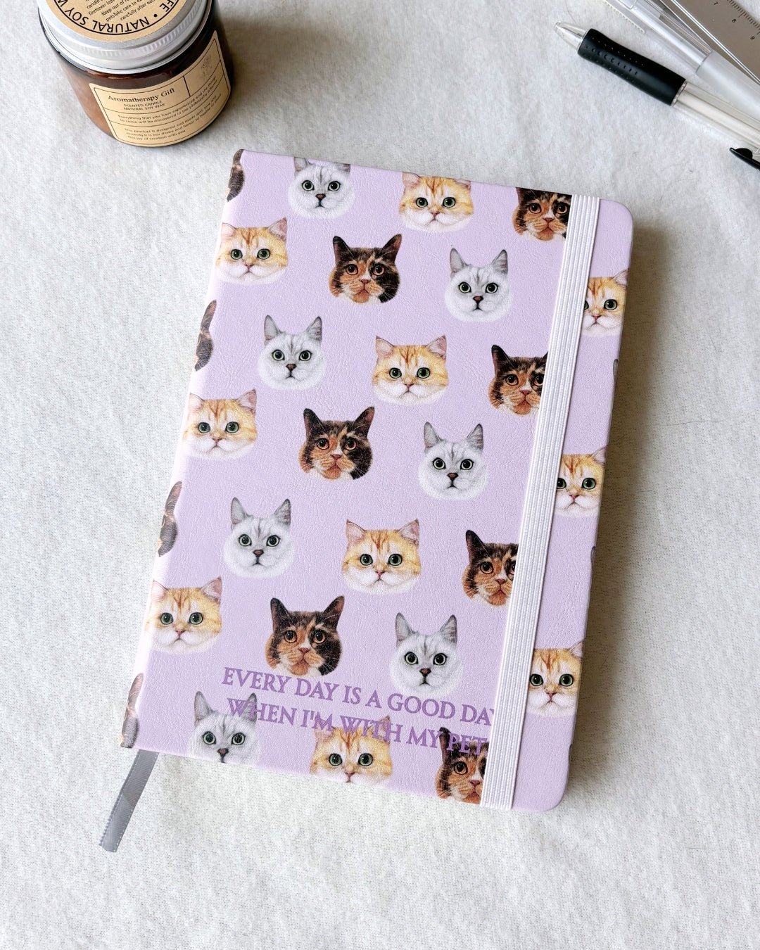 [插畫/照片客製化] 皮質橫線筆記簿 - Cat Widgets
